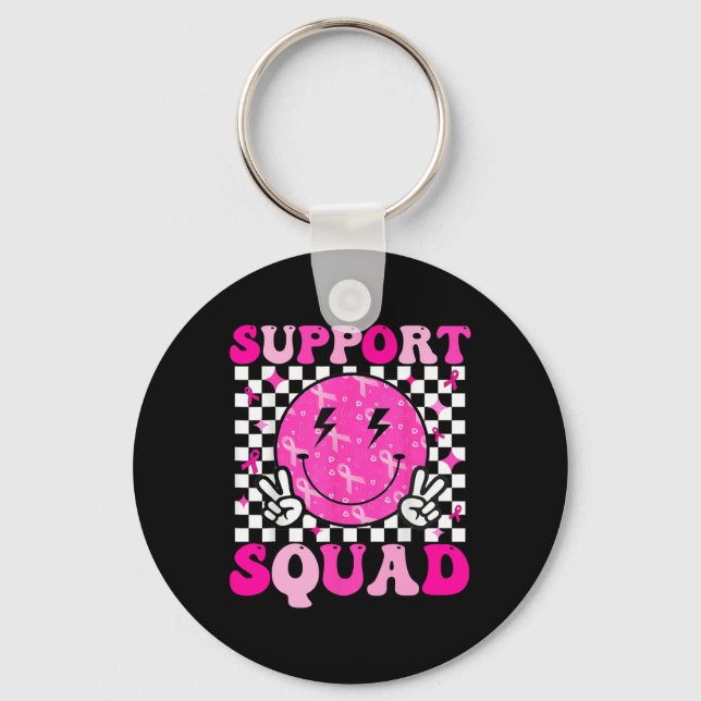 Support Squad Breast Cancer Awareness Rosa Ribbon Nyckelring (Framsida)