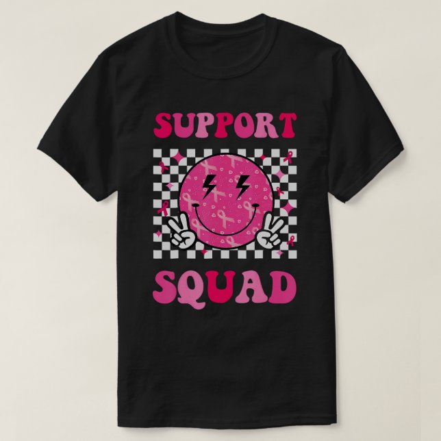 Support Squad Breast Cancer Awareness Rosa Ribbon T Shirt (Design framsida)