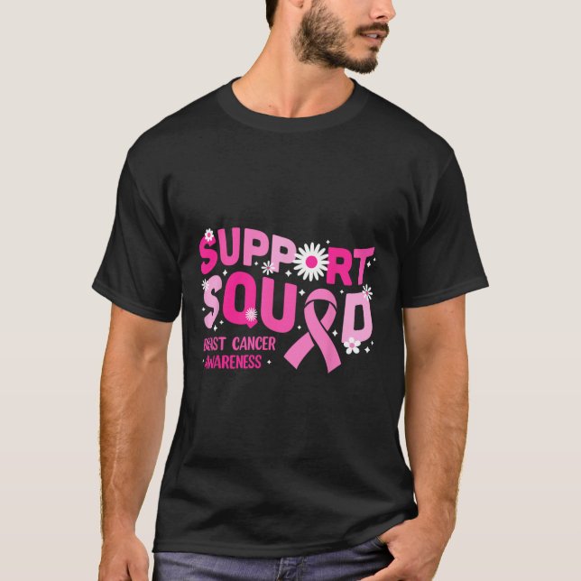 Support Squad Breast Cancer Awareness Rosa Ribbon T Shirt (Framsida)