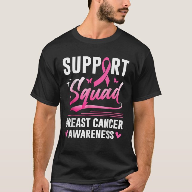 Support Squad Breast Cancer Awareness Rosa Ribbon T Shirt (Framsida)