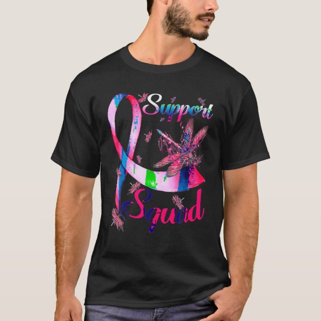 Support Squad Breast Cancer Awareness Rosa Ribbon T Shirt (Framsida)