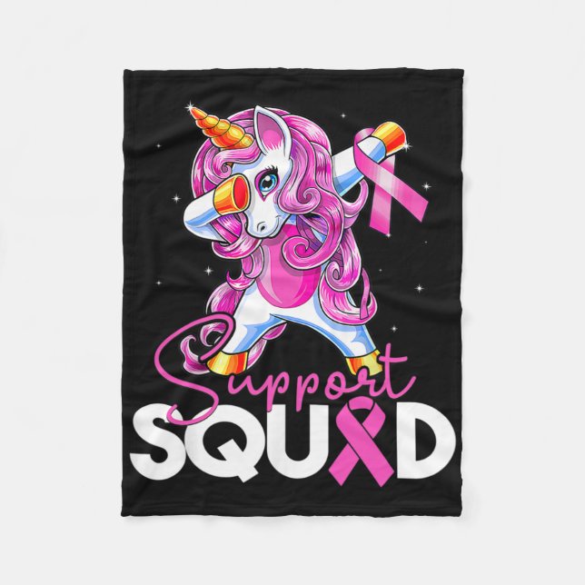 Support Squad Breast Cancer Awareness Rosa Unicorn Fleecefilt (Framsidan)