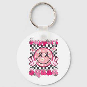 Support Squad Breast Cancer Awareness Smile Ansikt Nyckelring