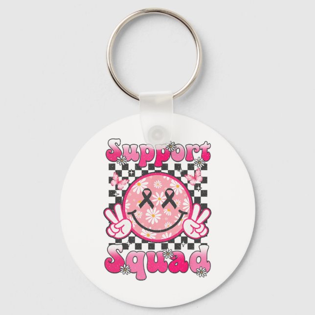 Support Squad Breast Cancer Awareness Smile Ansikt Nyckelring (Framsida)