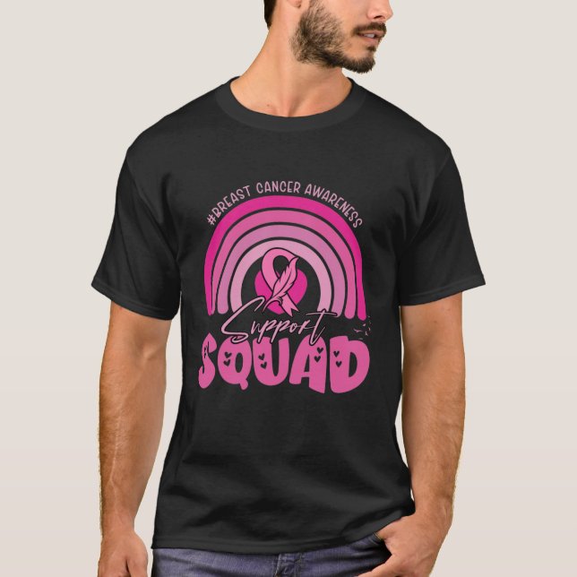 Support Squad Breast Cancer Fighter, Rosa Cancer T Shirt (Framsida)
