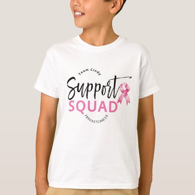 Support Squad Breast Cancer Pink Ribbon T Shirt (Framsida)