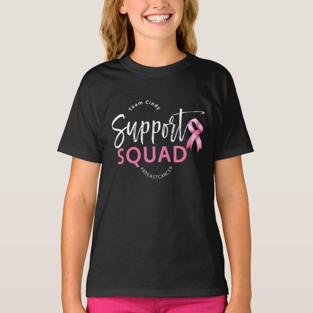 Support Squad Breast Cancer Pink Ribbon T Shirt (Framsida)