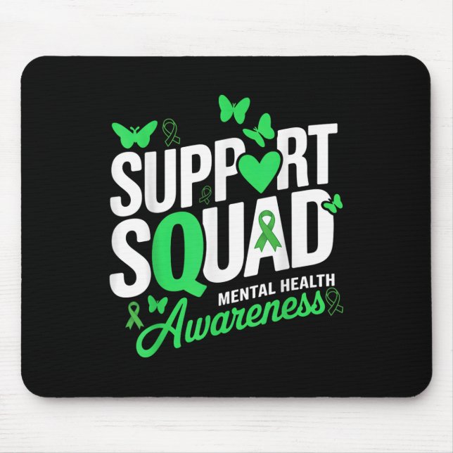Support Squad Butterfly Grönt Ribbon Mental Health Musmatta (Framsidan)