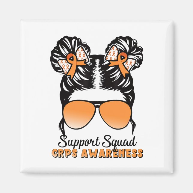 Support Squad Crps Awareness Messy Bun Orange Ribb Magnet (Framsidan)