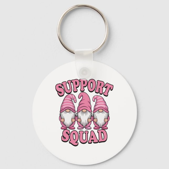 Support Squad Cute Rosa Gnome Breast Cancer Nyckelring (Framsida)