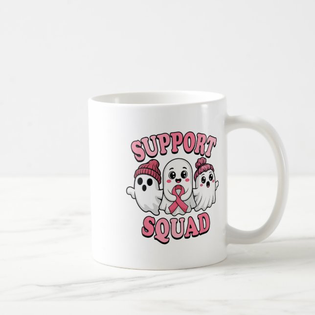 Support Squad Cute Spöken Breast Cancer Awareness Kaffemugg (Höger)