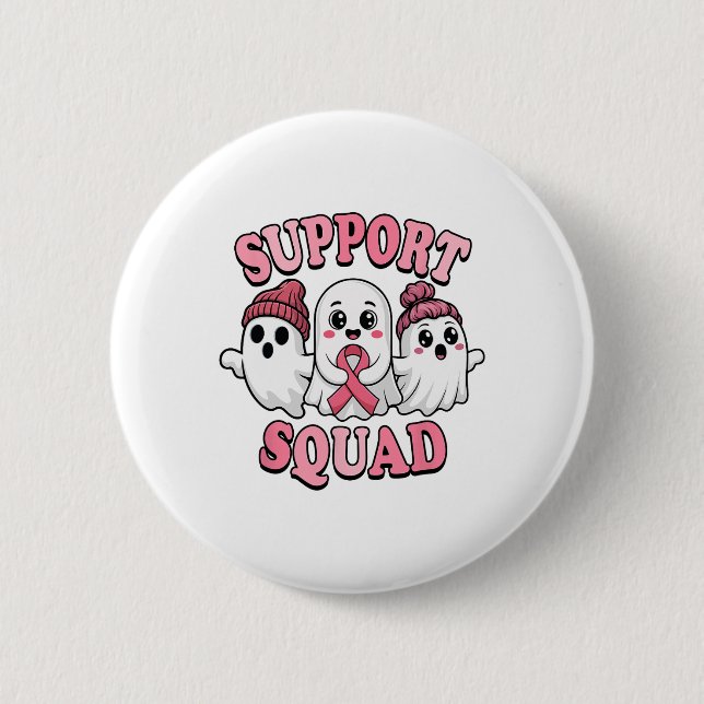 Support Squad Cute Spöken Breast Cancer Awareness Knapp (Framsida)