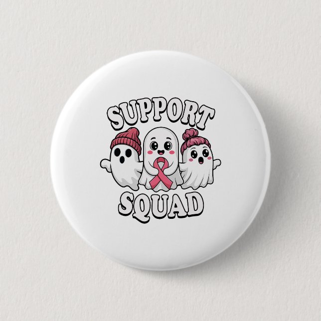 Support Squad Cute Spöken Breast Cancer Awareness Knapp (Framsida)