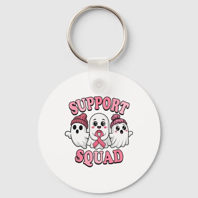Support Squad Cute Spöken Breast Cancer Awareness Nyckelring (Framsida)