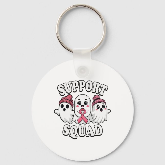 Support Squad Cute Spöken Breast Cancer Awareness Nyckelring (Framsida)