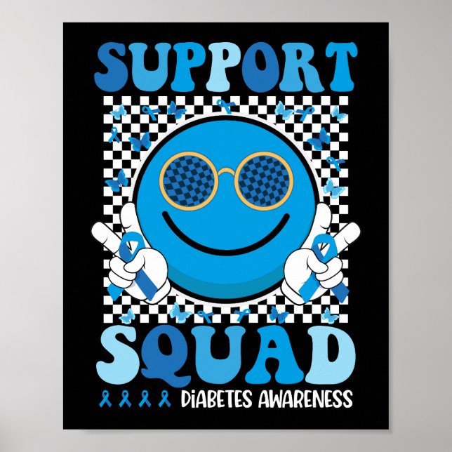 Support Squad Diabetes Awareness Smile Ansikte Gro Poster (Framsidan)