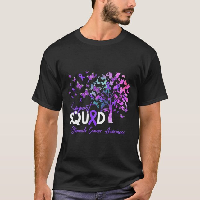 Support Squad Fall Träd Periwinkle Ribbon Stomach T Shirt (Framsida)