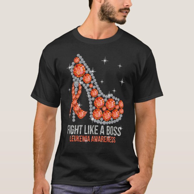 Support Squad Fight Like A Boss Leukemia Awareness T Shirt (Framsida)