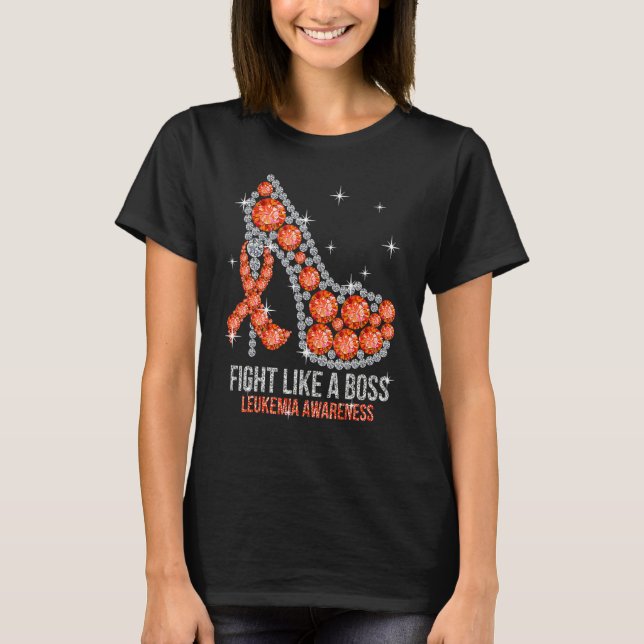 Support Squad Fight Like A Boss Leukemia Awareness T Shirt (Framsida)