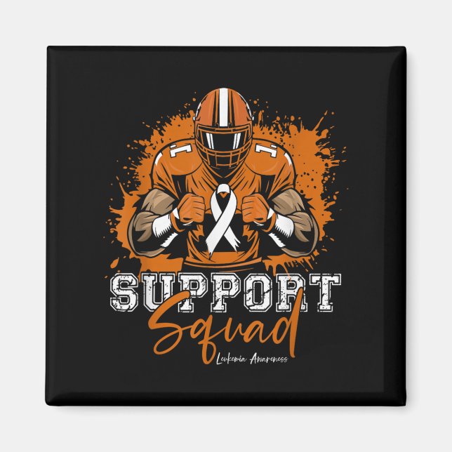 Support Squad Football Orange Ribbon Leukemia Awar Magnet (Framsidan)