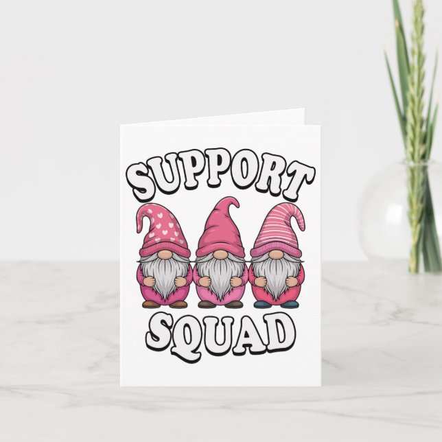 Support Squad Gnome Trio Rosa Breast Cancer Kort (Framsida)