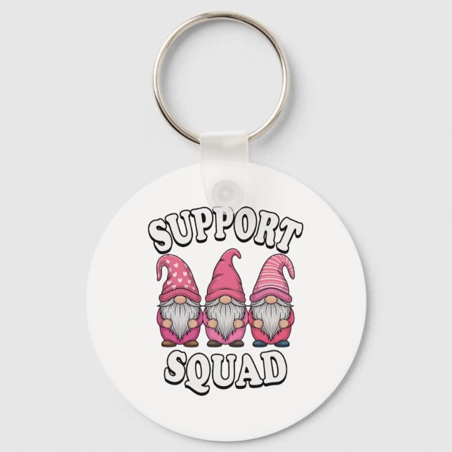 Support Squad Gnome Trio Rosa Breast Cancer Nyckelring (Framsida)