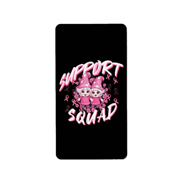 Support Squad Gnome Warrior Bröstcancer Medvetenhe Adressetikett (Framsidan)