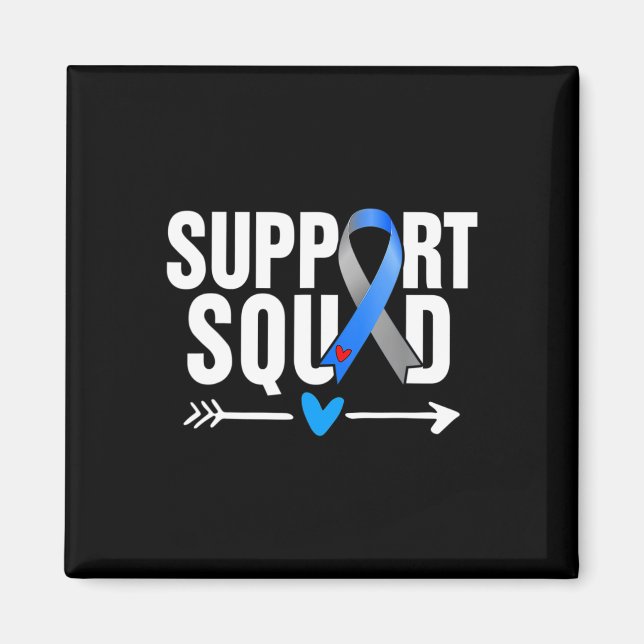 Support Squad Grått Blue Ribbon Diabetes Awareness Magnet (Framsidan)