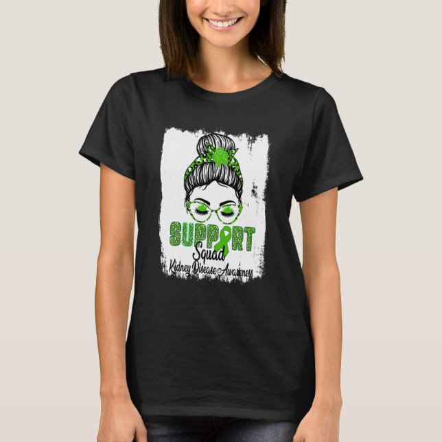 Support Squad Kidney Disease Awareness Green T Shirt (Framsida)