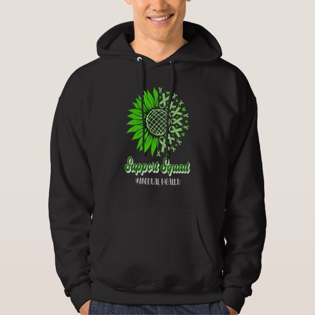 Support Squad Mental Health Awareness Green Ribbon Hoodie (Framsida)