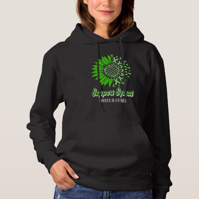 Support Squad Mental Health Awareness Green Ribbon T Shirt (Framsida)