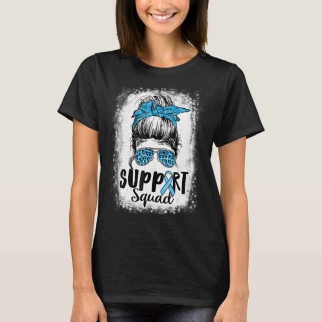 Support Squad Messy Bun Blue Diabetes Awareness T1 T Shirt (Framsida)