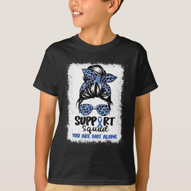Support Squad Messy Bun Blue Warrior Ataxia Awaren T Shirt (Framsida)