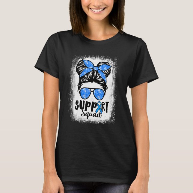 Support Squad Messy Bun Blue Warrior Diabetes Awar T Shirt (Framsida)