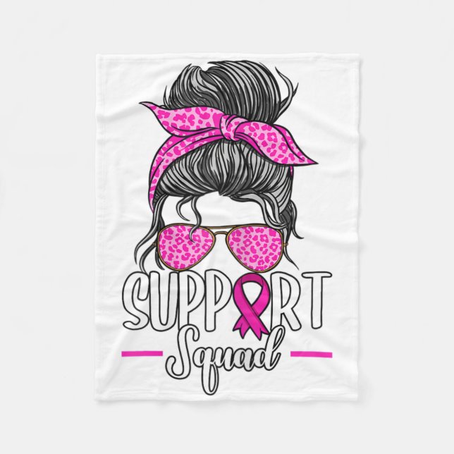 Support Squad Messy Bun Breast Cancer Awareness Fleecefilt (Framsidan)