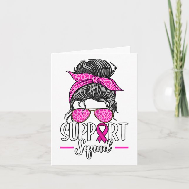 Support Squad Messy Bun Breast Cancer Awareness Kort (Framsida)