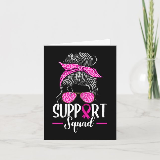 Support Squad Messy Bun Breast Cancer Awareness Kort (Framsida)