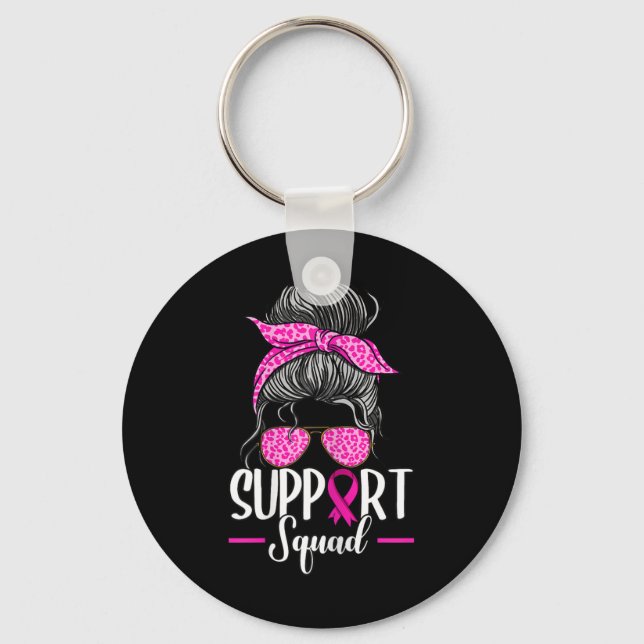 Support Squad Messy Bun Breast Cancer Awareness Nyckelring (Framsida)