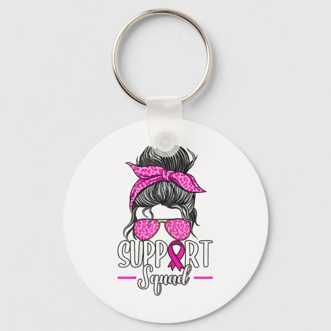 Support Squad Messy Bun Breast Cancer Awareness Nyckelring (Framsida)