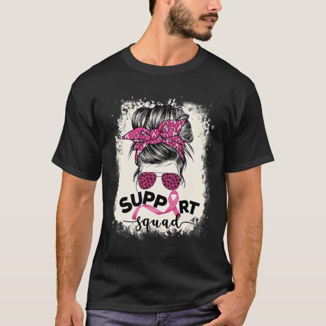 Support Squad Messy Bun Breast Cancer Awareness Pi T Shirt (Framsida)