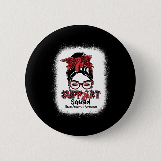 Support Squad Messy Bun Burgundy Ribbon Brain Aneu Knapp (Framsida)