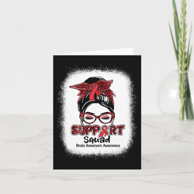 Support Squad Messy Bun Burgundy Ribbon Brain Aneu Kort (Framsida)