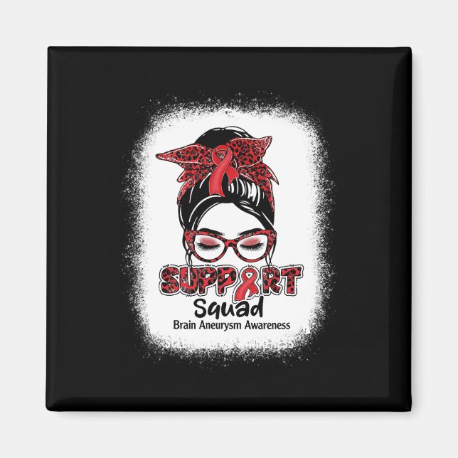 Support Squad Messy Bun Burgundy Ribbon Brain Aneu Magnet (Framsidan)