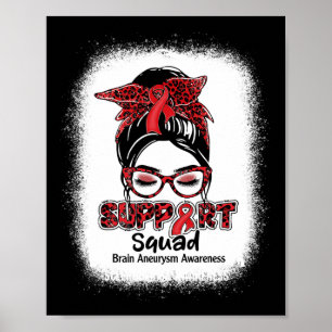 Support Squad Messy Bun Burgundy Ribbon Brain Aneu Poster