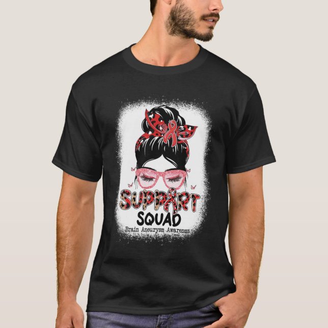 Support Squad Messy Bun Butterfly Brain Aneurysm A T Shirt (Framsida)