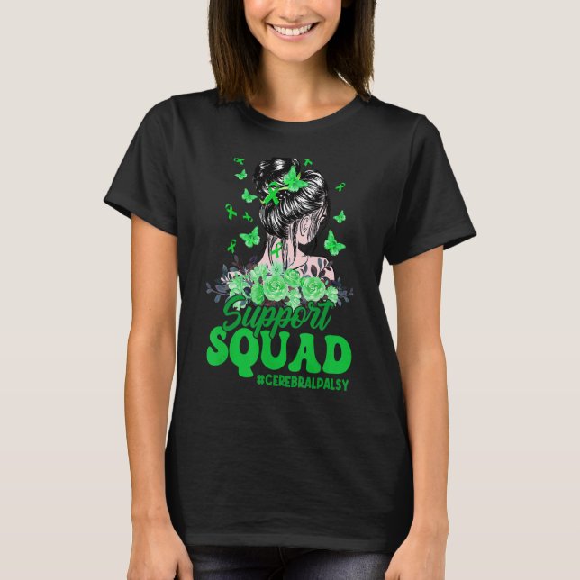 Support Squad Messy Bun Butterfly Cerebral Palsy A T Shirt (Framsida)