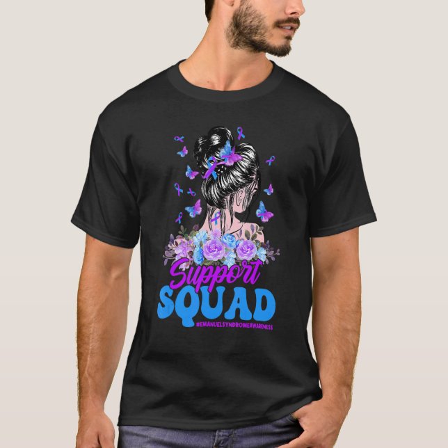 Support Squad Messy Bun Butterfly Emanuel Syndrome T Shirt (Framsida)