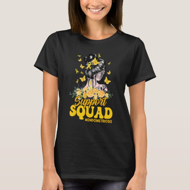 Support Squad Messy Bun Butterfly Endometriosis Aw T Shirt (Framsida)
