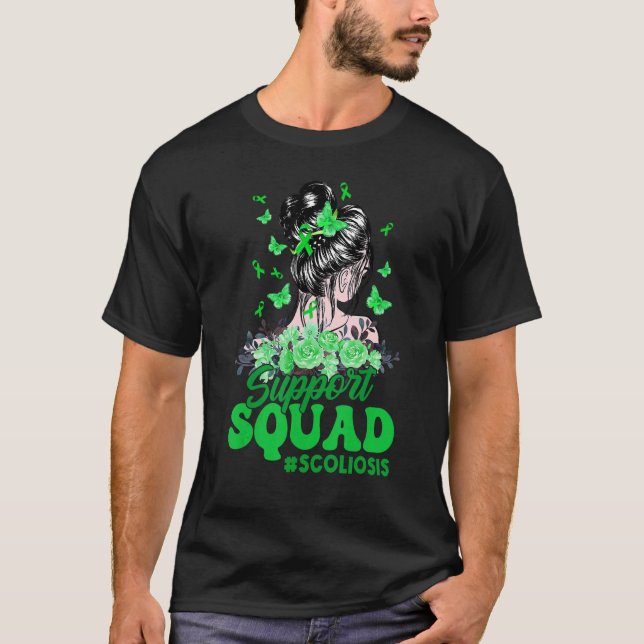 Support Squad Messy Bun Butterfly Grönt Ribbon Sco T Shirt (Framsida)