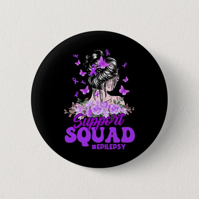 Support Squad Messy Bun Butterfly Lila Ribbon Ep Knapp (Framsida)